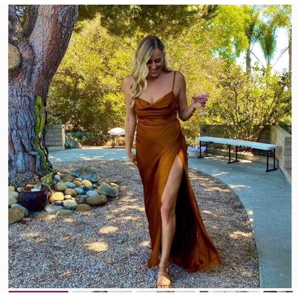 FAME + PARTNERS x FREE PEOPLE sz 8 Rosabel Gown Maxi Slip Dress Cowl Neck Satin - Picture 3 of 12